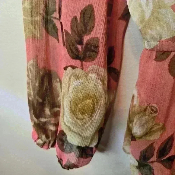 Charter Club Sheer Pink Floral Peplum Peasant Top Sz M Feminine Cottagecore - Picture 5 of 7